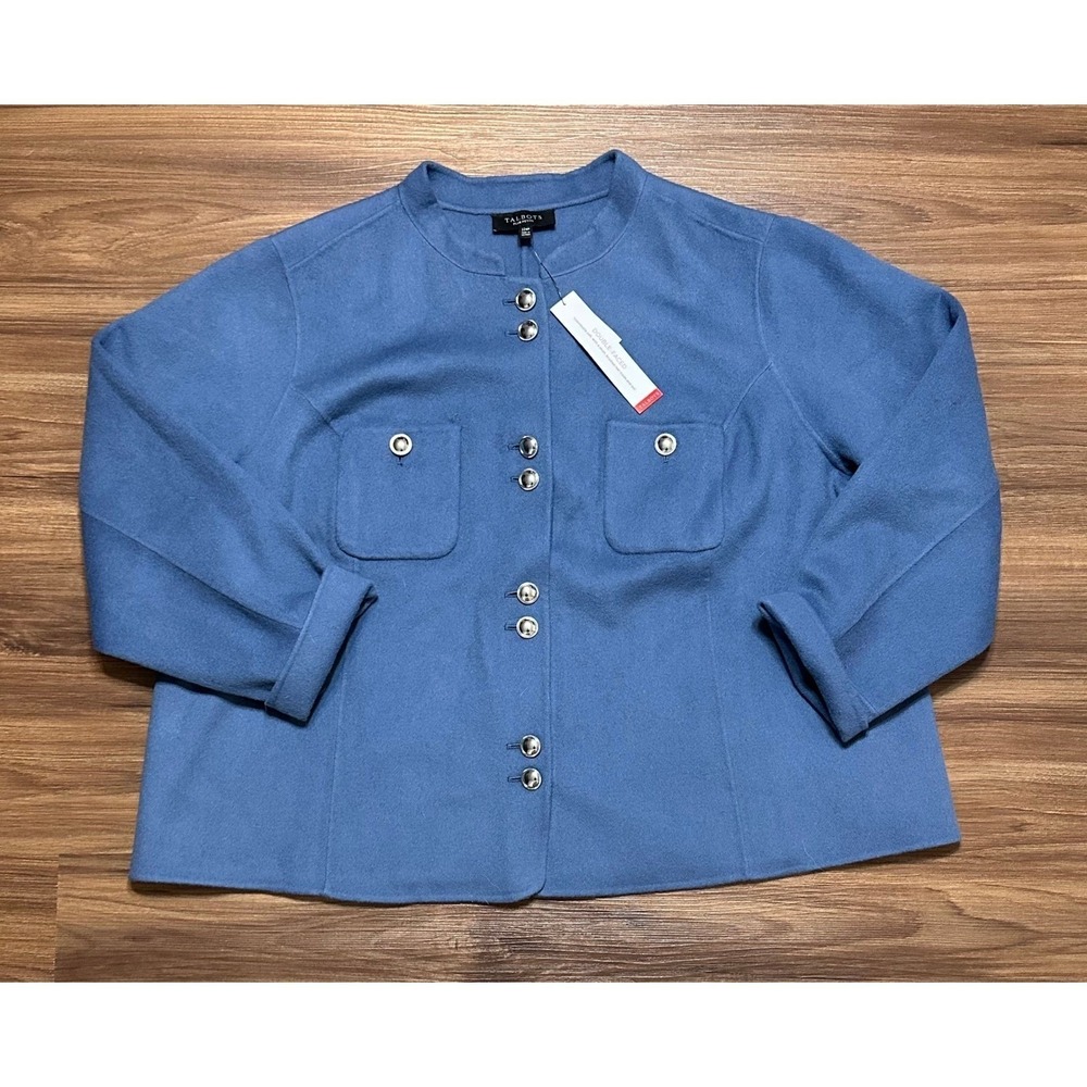 Talbots Plus Petite Double Faced Wool Blend Jacket Blue Button Front Sz 22WP